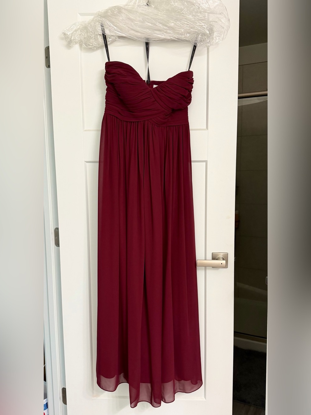 Strapless Burgundy/Wine Floor Length Dress